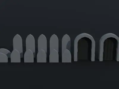 Cartoon medieval doors and windows Polygonal Style Low-poly 3D model