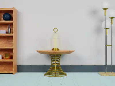 Vintage Candle Lantern on the Table 3D Model Low-poly 3D model