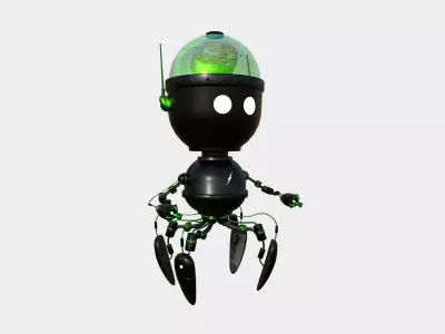 Brain Robot G10 Black Green - SciFi Character Design Low-poly 3D model