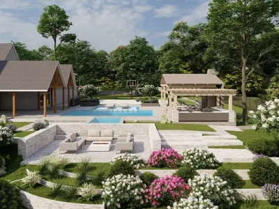 3D Exterior Scene 3D model design garden and landscape 3D 3D model 3
