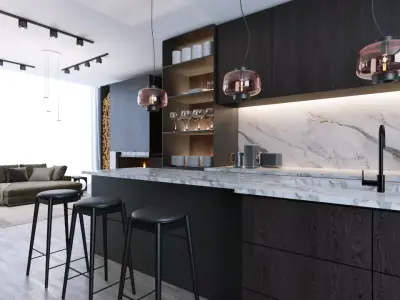 Modern Kitchen and Livingroom  3D model