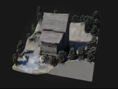 Old Watermill Scene  Tranquil Echoes of Rural Life 3D model