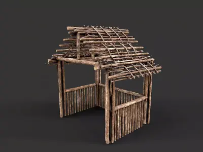 Primitive Wood Stick Jungle Shelter 8 Low-poly 3D model