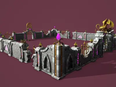 Fantasy cemetery Low-poly 3D model