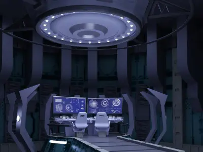 Space Station corridors spaceship landing sites 3D model