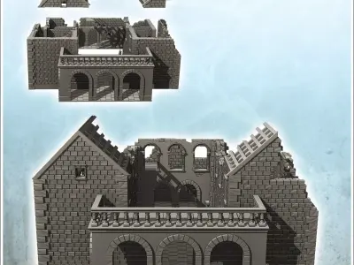 Ruined stone building with large balcony and frame 33 - Modern W 3D print model