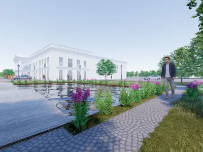 Courthouse building Low-poly 3D model