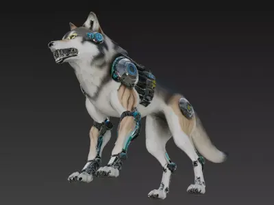 Cyber Wolf Creature Model Low-poly 3D model