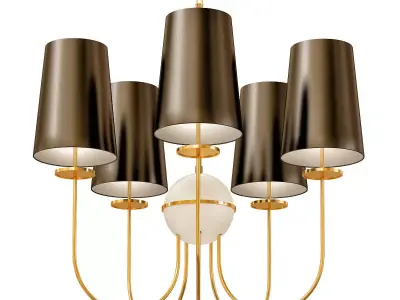 Wide Black Shade Aged Brass Chandelier 3D model purchase