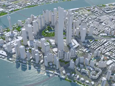 Shanghai Downtown China  Low-poly 3D model