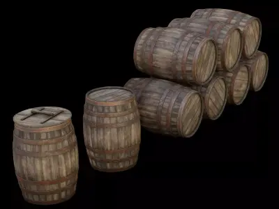 Wooden barrels 3D Model Pack