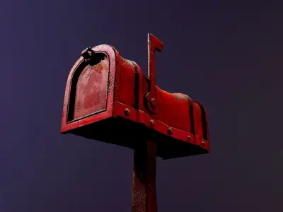 Mailbox Gameready 3D model on pole Low-poly 3D model