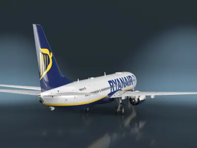  Ryanair Boeing 737-900 with Interior and Doors Rigged for Cinema 4D 