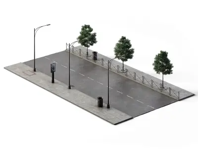 Street Set 24m x 14m Low-poly 3D model
