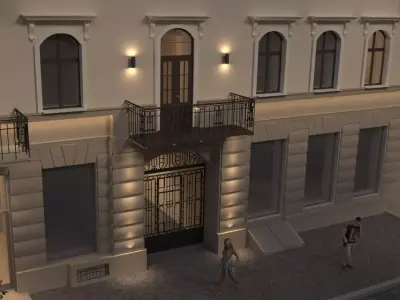 Gates facade of building at night 3D model