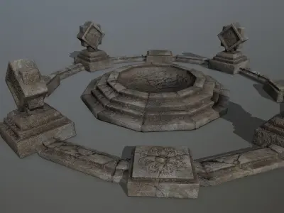 temple 2 circular stone structure Low-poly 3D model