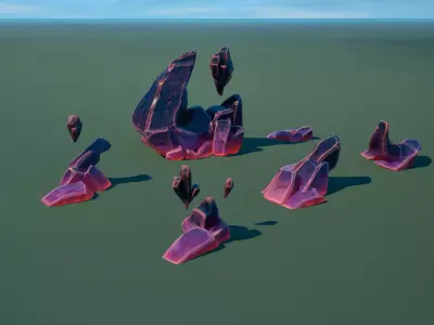 Modular Asset Pack of  Stylized Crystalized Dark Rocks Low-poly 3D model