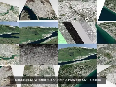 5 cityscapes Denver Great Falls Ketchikan La Paz Mexico USA  3D Model Pack