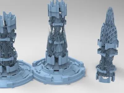 Financial district brutalist architecture 3 versions 3D model