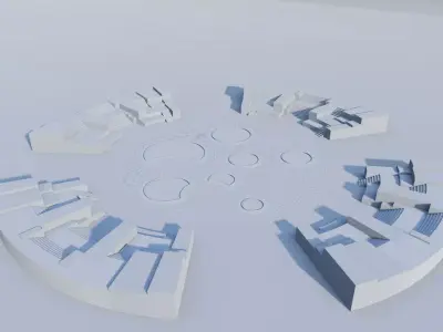 Circular Amphitheater Seating and Water Feature Landscape Low-poly 3D model