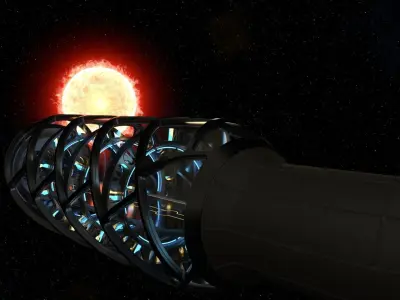 Sci Fi corridor with sun and stars 3D model