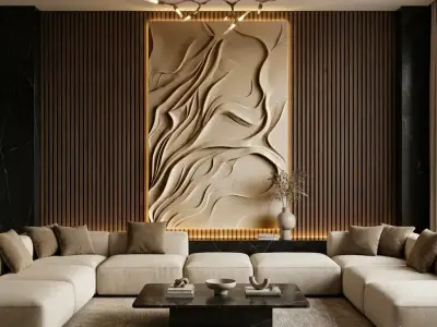 Modern wavey Relief Panel Wall Decor Set STL Mural CNC 352 3D model