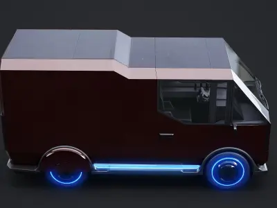  Futuristic Cyberpunk Delivery Van - Sci-Fi Electric Vehicle Concept 