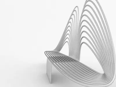 bench made of metal with wavy lines 3D model