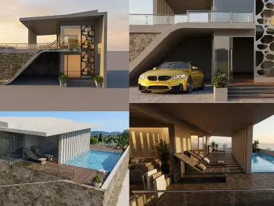 Modern Beach House Architecture Low-poly 3D model