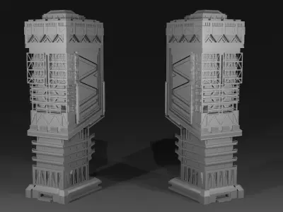 Scifi Futuristic skyscraper  Low-poly 3D model