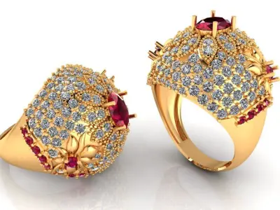 Women Ring 80 indian style round top oval diamond women ring 3D print model