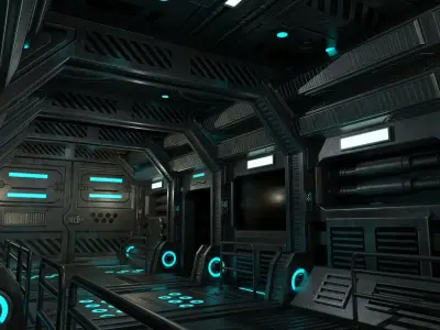 Sci-Fi Modular Hallway Low-poly 3D model Low-poly 3D model