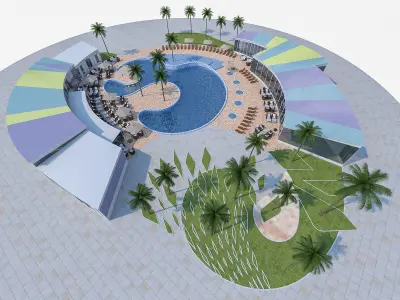 Outdoor Spa Pool Low-poly 3D model