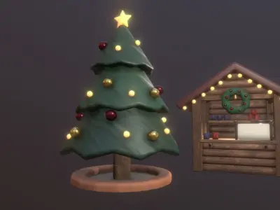 Cute ChristmasMarket Set  Low-poly 3D model