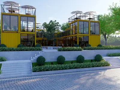 SCENE LUMION 11 5 AND EXTERIOR CONTAINER CAFE 3D model