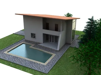 House with swimming pool 3D model purchase
