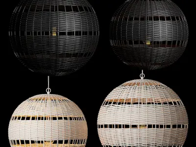 RH Montauk rattan round pendant Free 3D model