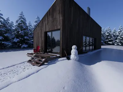 Exterior Scene - Winter Cabin 3D model 3D model