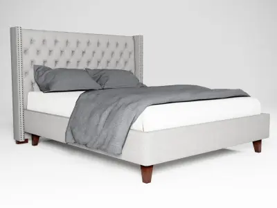  Upholstered Platform King Size Bed for Bedroom Low-poly 3D model