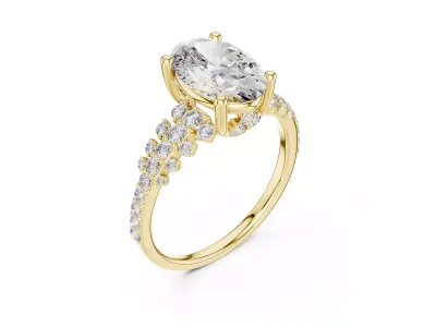 Oval Diamond Engagement Ring Double Pave Side Stone Ring CAD 3D print model