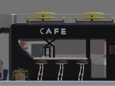 Modern Cafe Exterior and Interior 3D Model Low-Poly Game Asset Low-poly 3D model