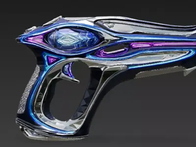 Cartoon Cyberpunk Pistol PBR 3D Model Low-poly 3D model