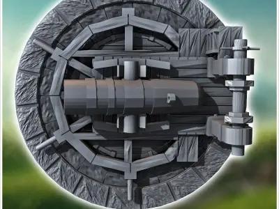 Medieval powder cannon on stone platform 2 - Medieval Gothic Feu 3D print model