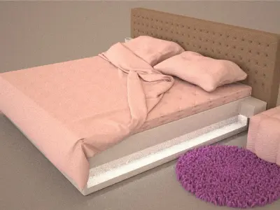Bed with bottom light Free 3D model