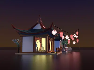 Stylized mini Chinatown props pack Low-poly 3D model