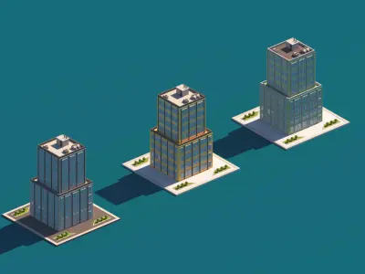 Cartoon Apartment Buildings Package Low-poly 3D model