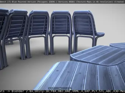  Round Tree Bench - 7 - Blue Painted Version  Low-poly 3D model