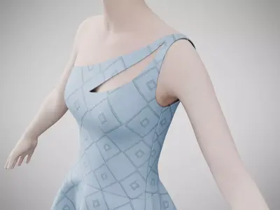 Dress 28 Light Blue Low-poly 3D model