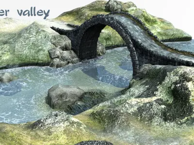 River valley bridge Low-poly 3D model