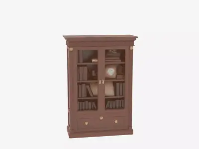 3D wooden bookcase glass doors and brass hardware office 3D model